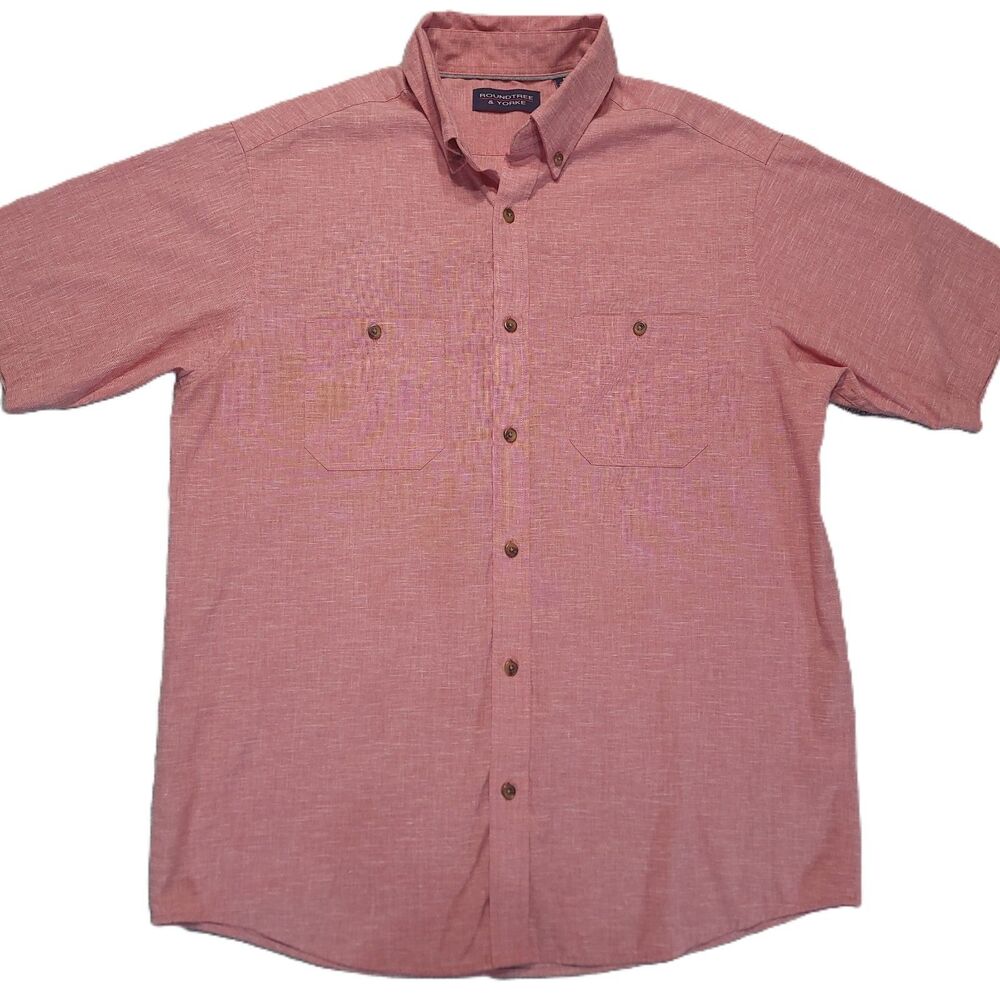Roundtree & Yorke Mens M Shirt Button Up Short Sleeve Twin Pockets Red
